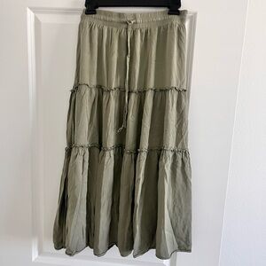 Petal & Pup Olive Tiered Maxi Skirt